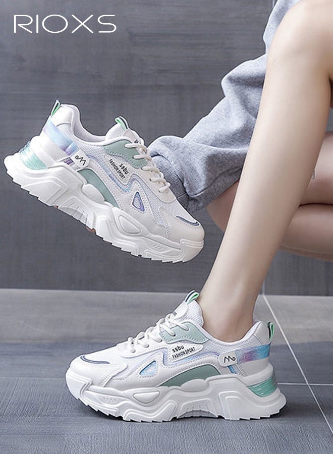 ريوكس حذاء نسائي عالي الجودة، أحذية رياضية مريحة وقابلة للتنفس، حذاء مكشوف بقاعدة سميكة 5 سم لزيادة الارتفاع، حذاء أنيق للنساء مناسب للسير، حذاء رياضي خفيف مقاوم للانزلاق للنساء، حذاء أنيق للملابس الشارعية والملابس اليومية، حذاء رياضي للنساء باللونين الأسود والرمادي - Image 2